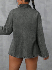 Collared Neck Drop Shoulder Denim Top 