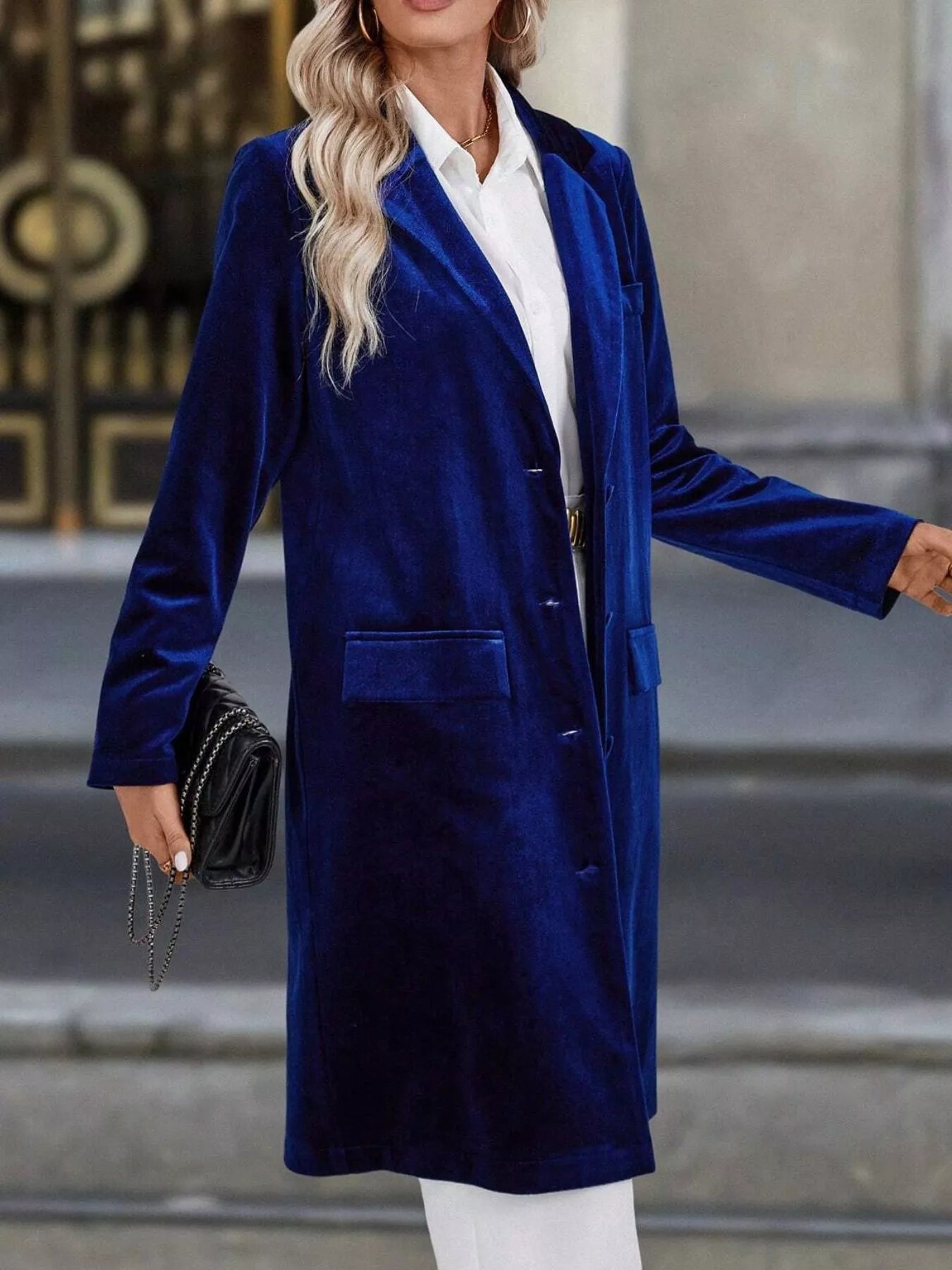 Lapel Collar Long Sleeve Longline Coat 