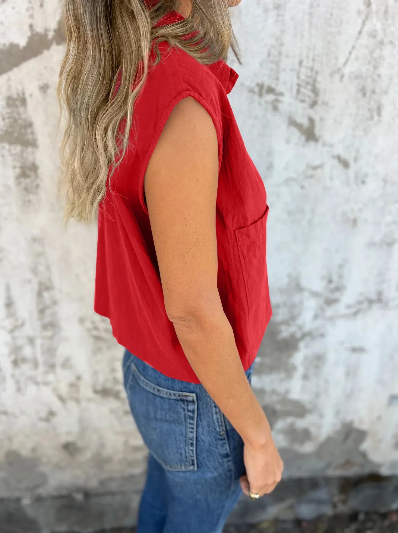 Full Size Button Down Cap Sleeve Linen Shirt Plus Size 