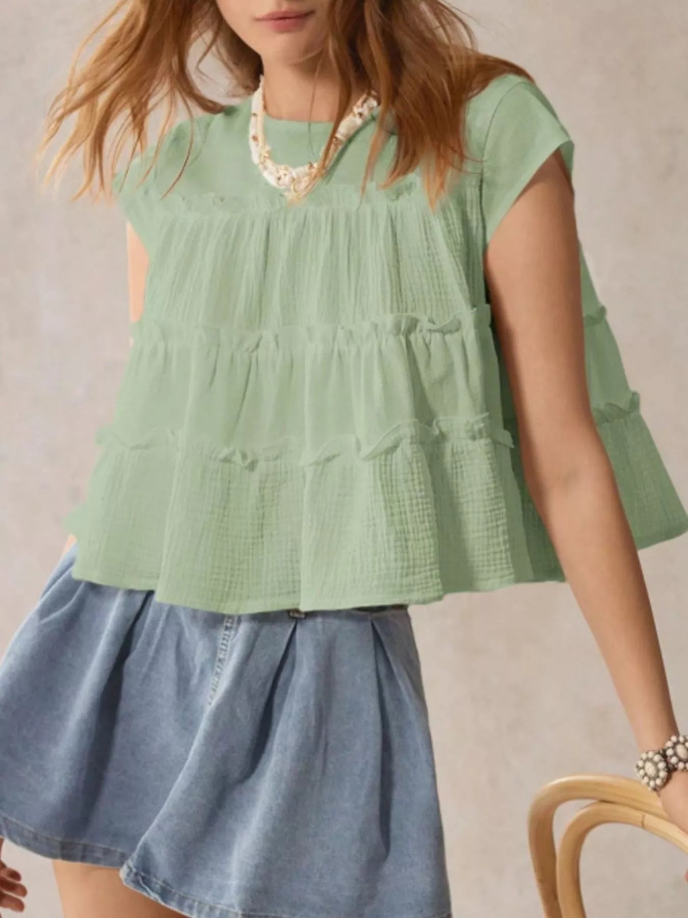 Tiered Cap Sleeve Blouse 