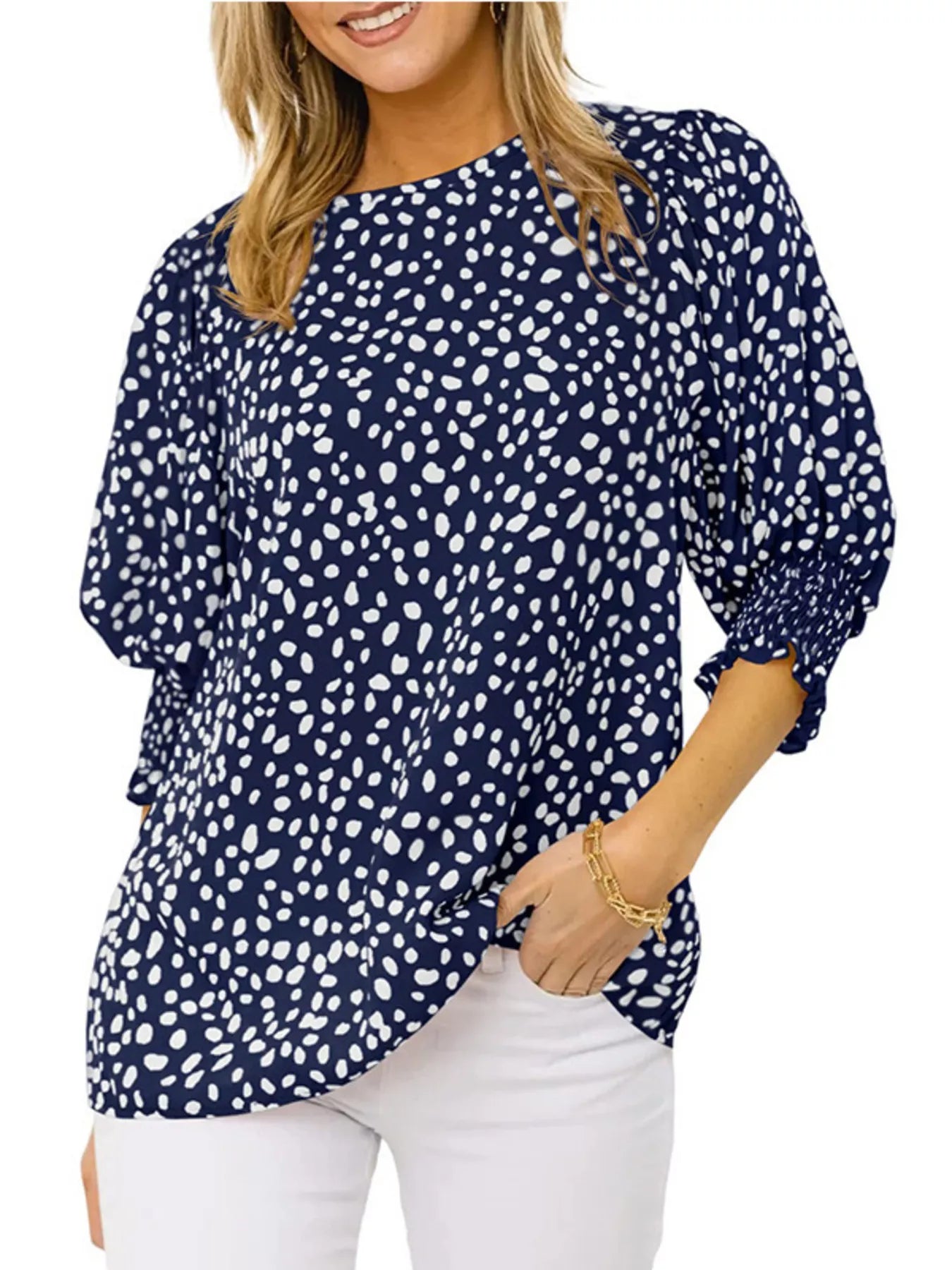 Animal Print Half Sleeve Blouse 