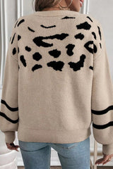 Leopard Round Neck Dropped Shoulder Sweater 