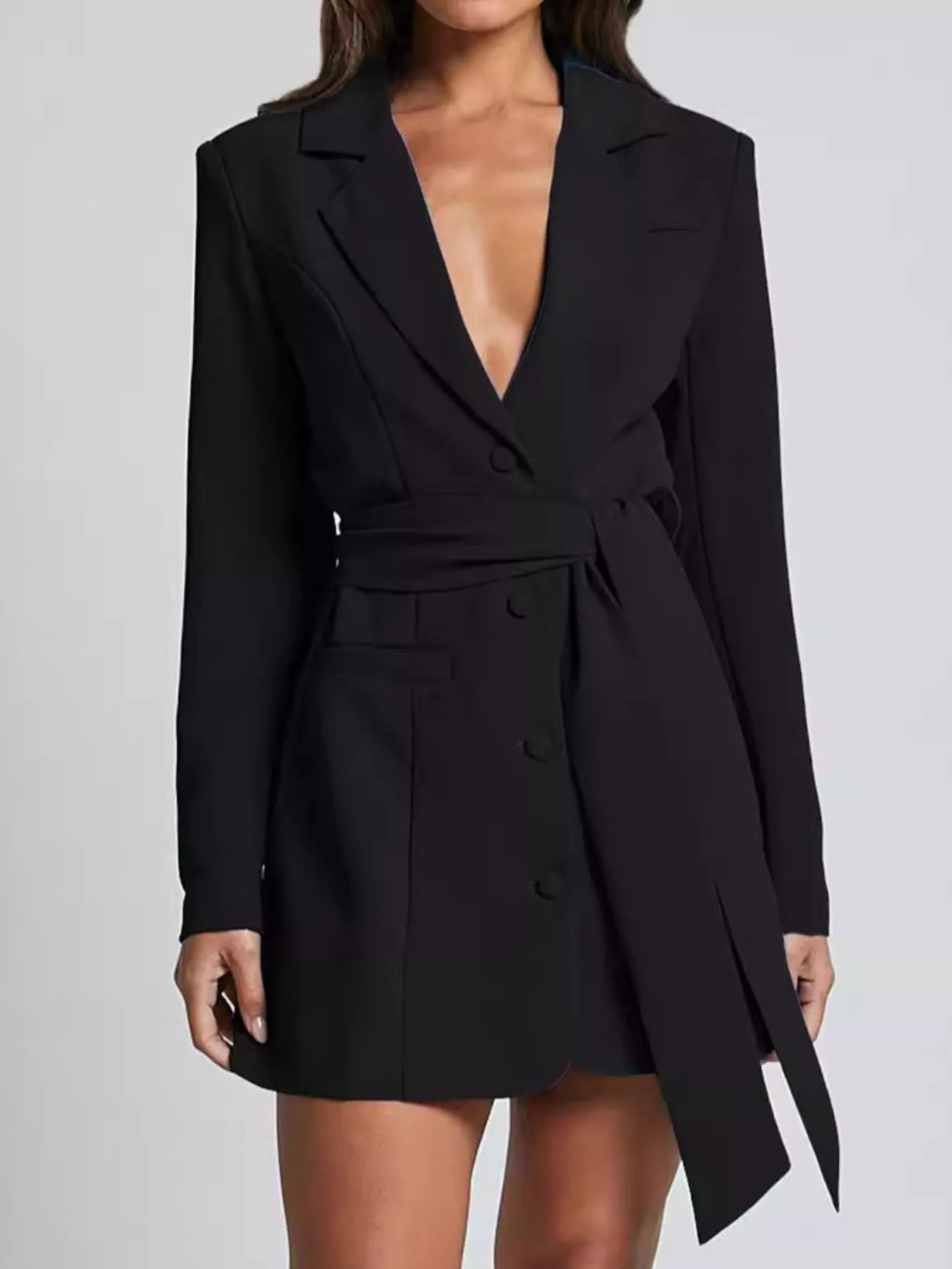 Lapel Collar Tie Waist Blazer 