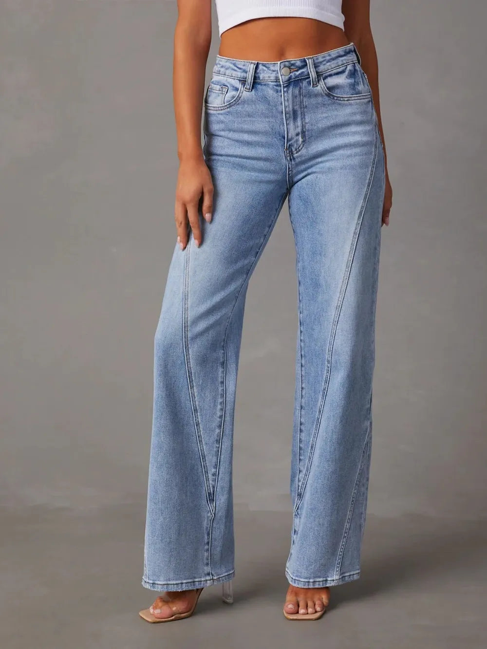 High Waist Straight Jeans with Pockets 
