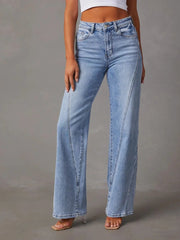 High Waist Straight Jeans with Pockets 