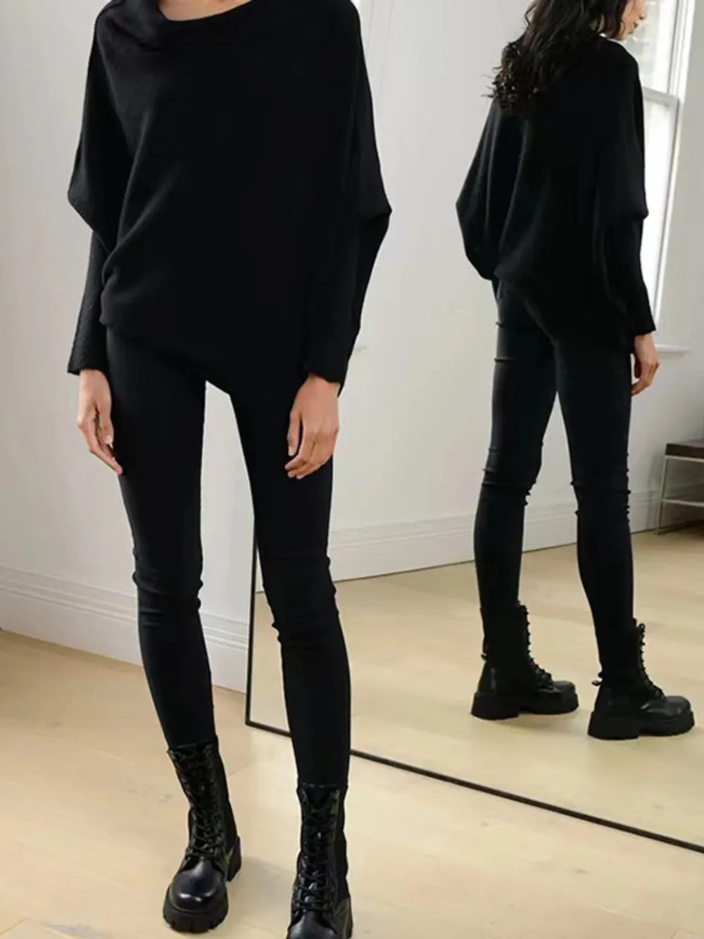 Full Size Boat Neck Batwing Sleeve Knit Top 