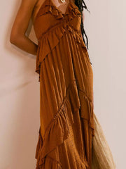 Ruffled Halter Neck Maxi Dress 