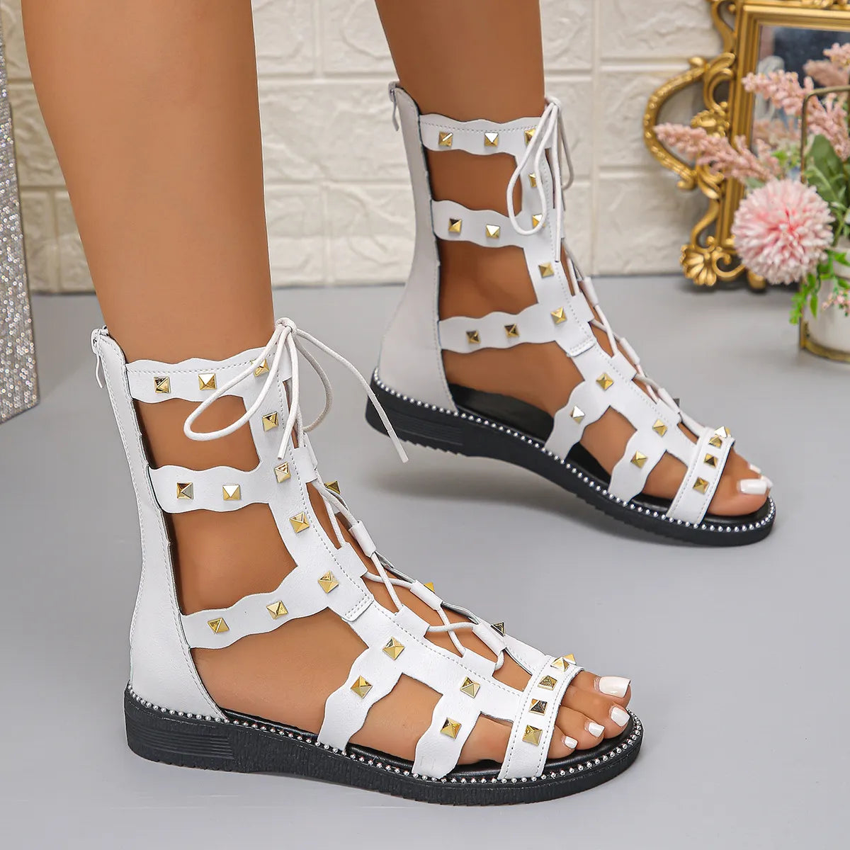 Open Toe Lace Up Sandals 