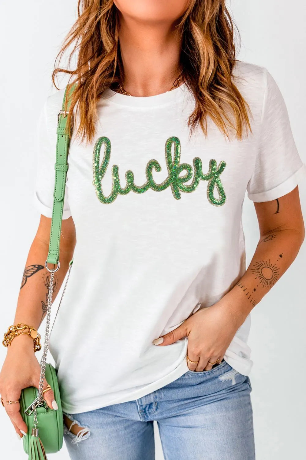 Sequined Lucky St.Patricks Day T-Shirt 