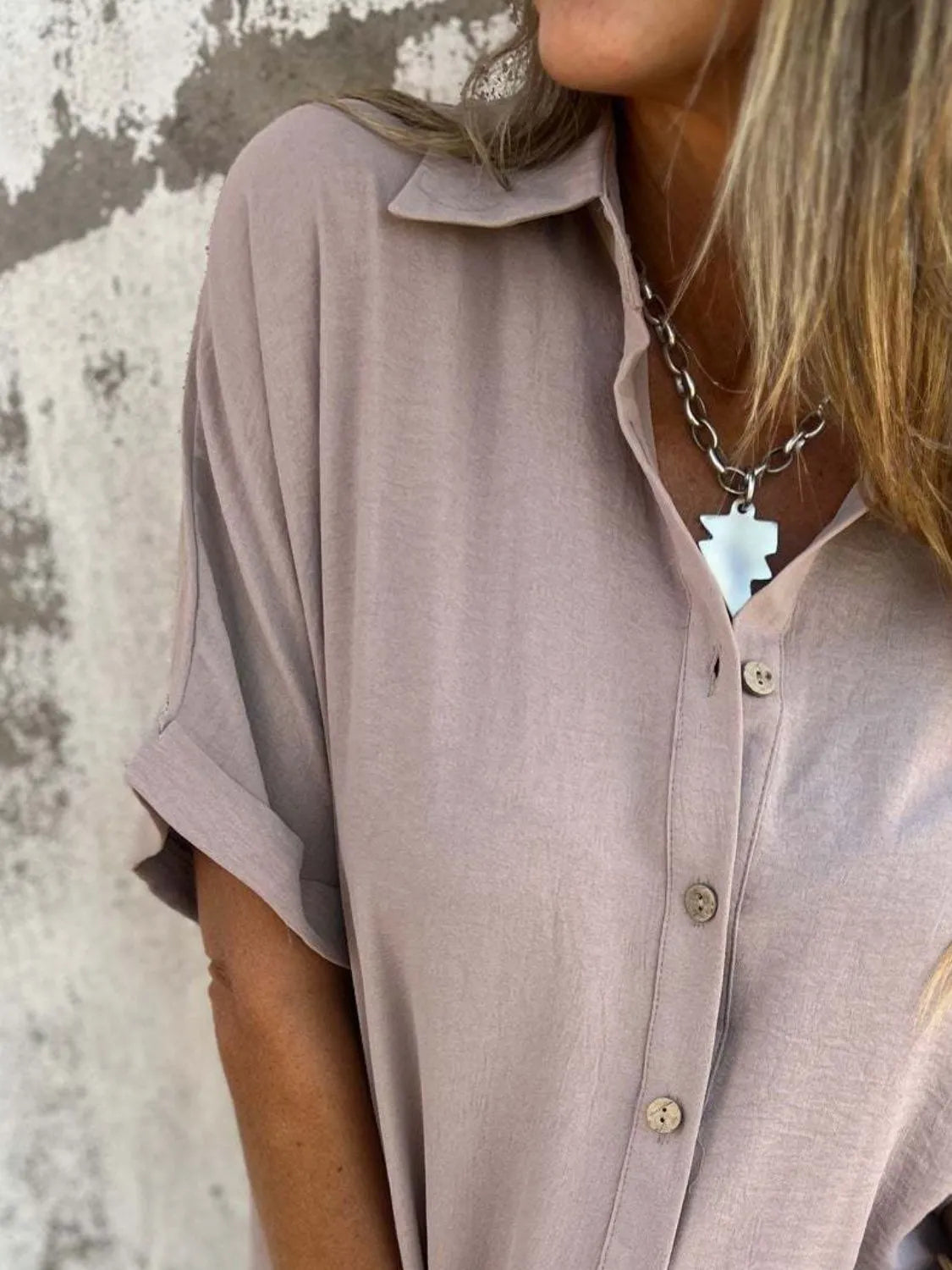 Full Size Collared Neck Half Sleeve Shirt Plus Size 