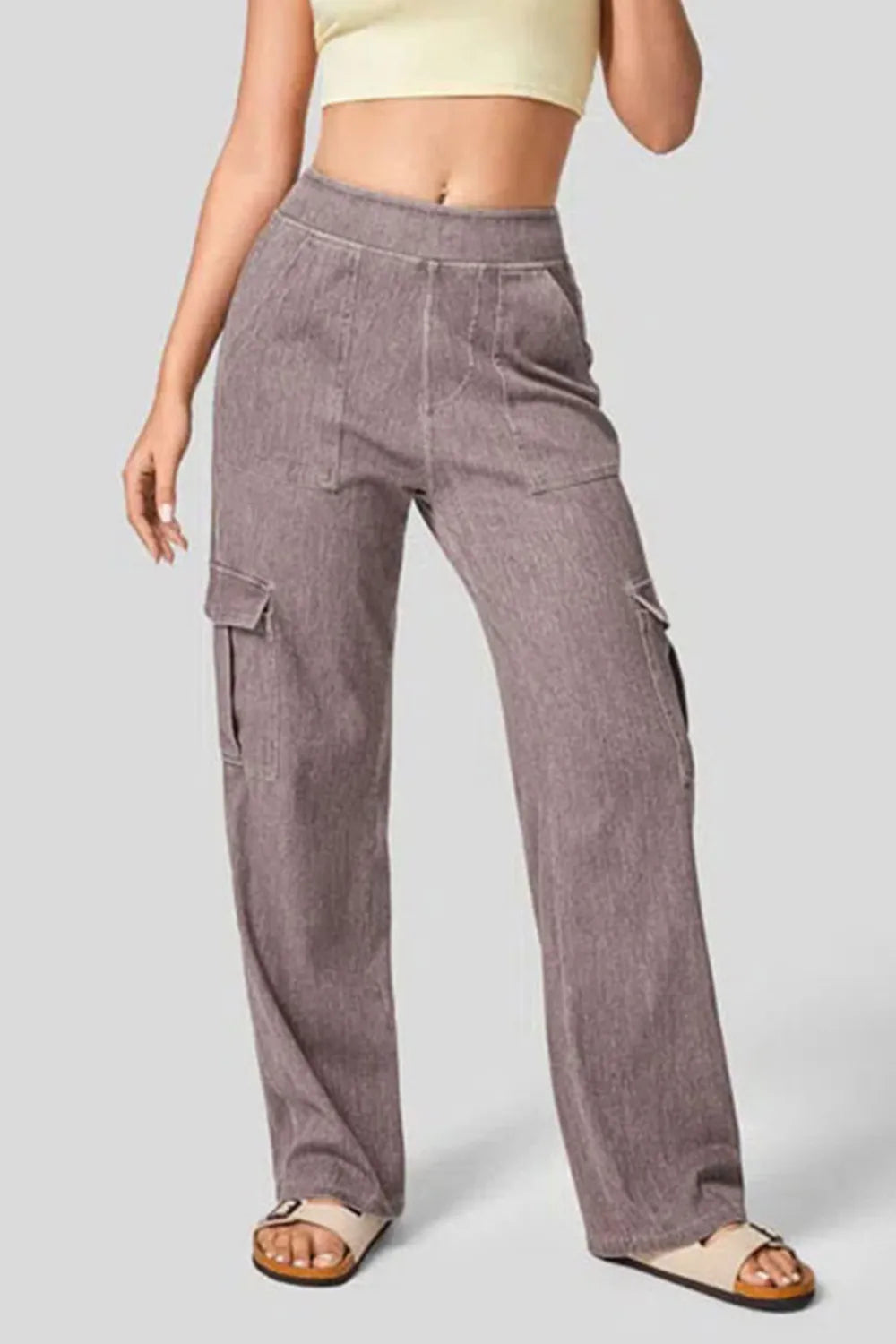 High Waist Straight Leg Cargo Jeans 