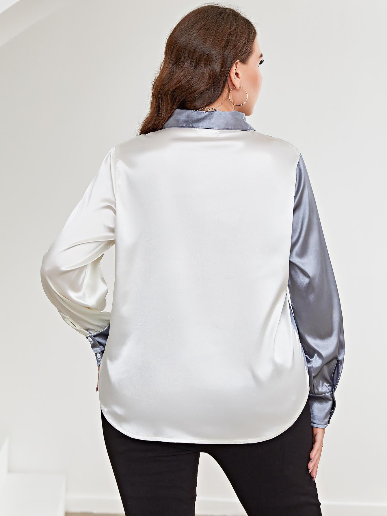 Plus Size Two-Tone Long Sleeve Shirt 