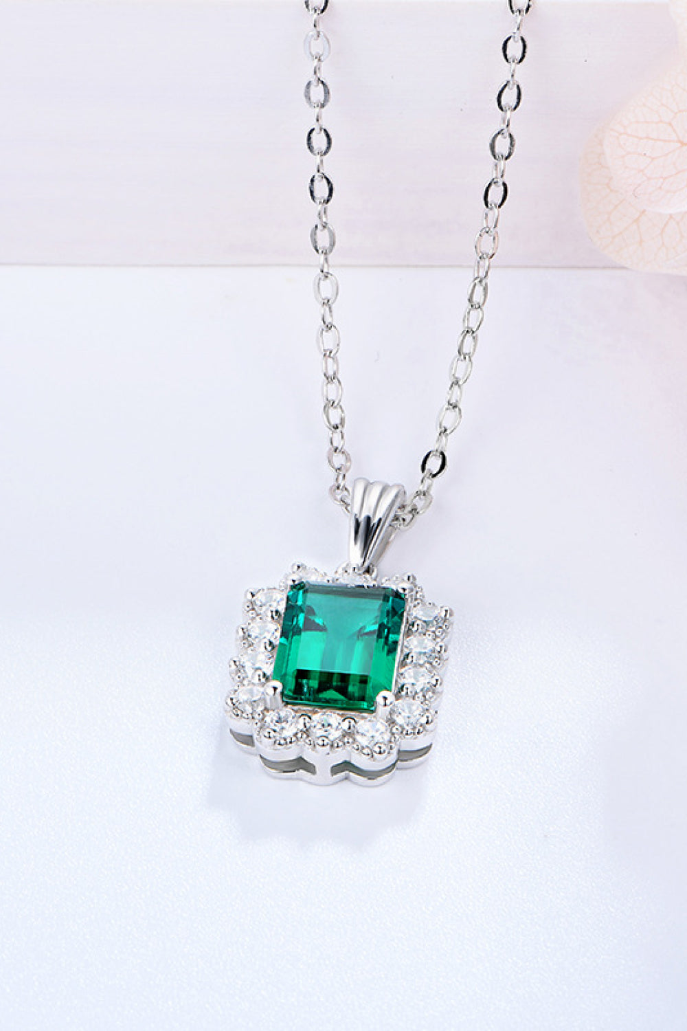 1.5 Carat Lab-Grown Emerald Pendant 925 Sterling Silver Necklace 
