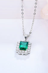 1.5 Carat Lab-Grown Emerald Pendant 925 Sterling Silver Necklace 