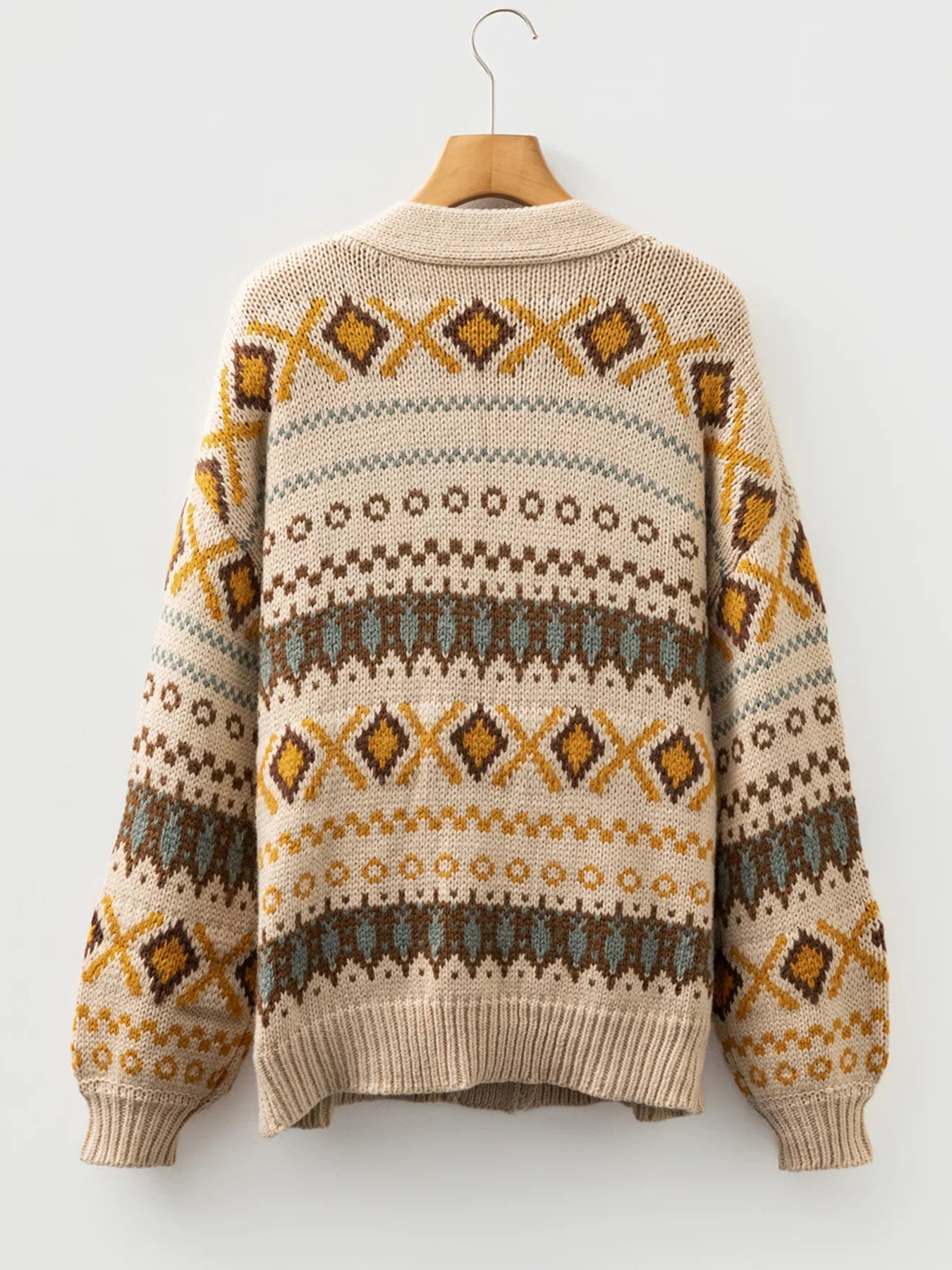 Western Pattern Knitted Button V Neck Cardigan Sweater 
