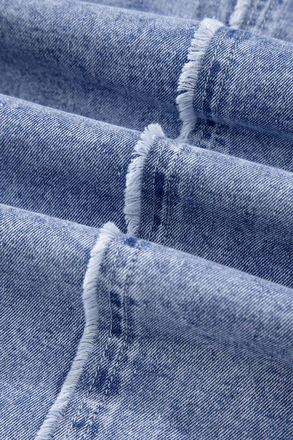 Raw Hem Button Down Long Sleeve Denim Dress 
