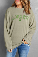 LUCKY Round Neck Dropped Shoulder Sweatshirt 