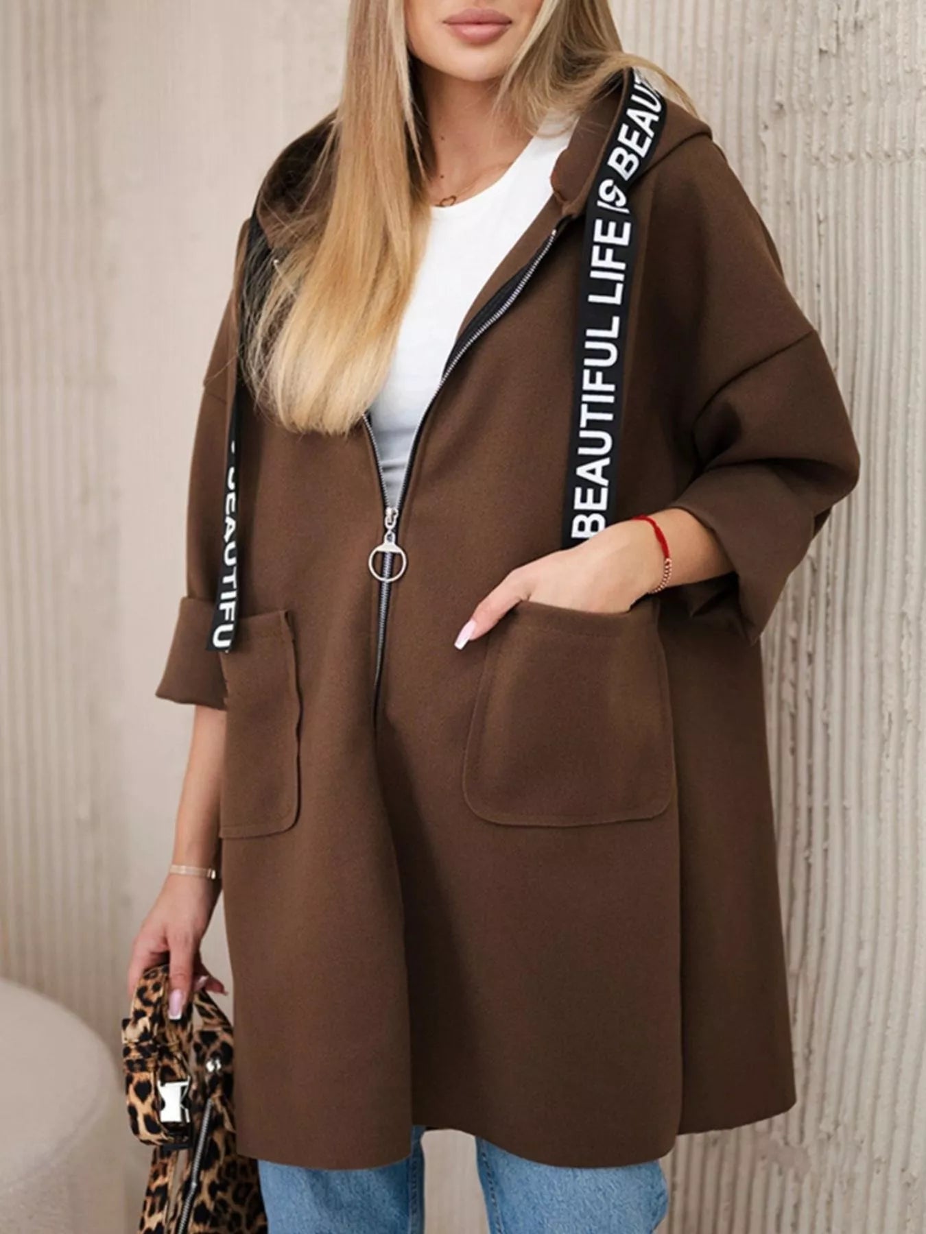 Full Size Hooded Zip-Up Longline Outerwear Plus Size 