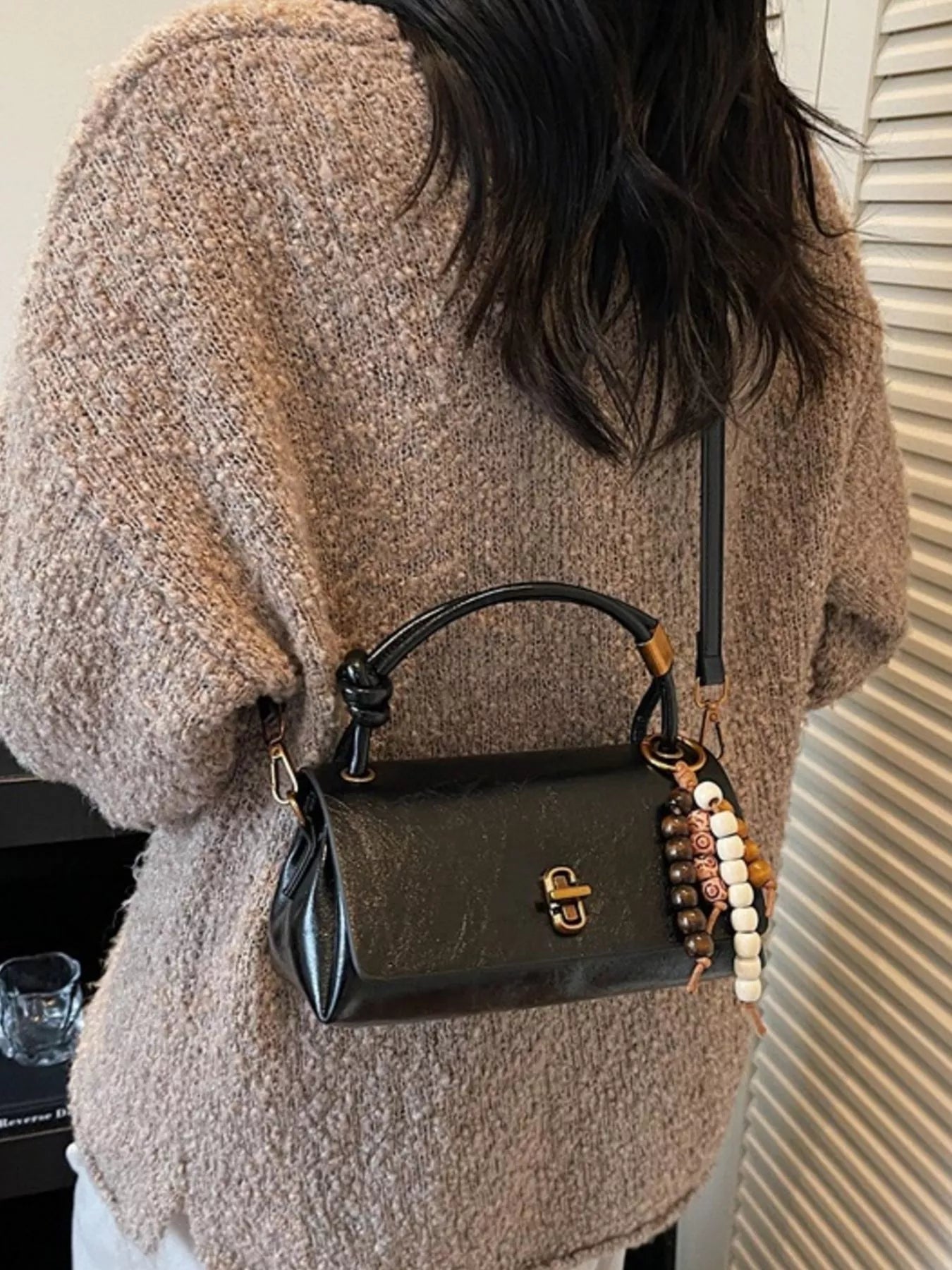 Leather Crossbody Bag with Bead Charm 
