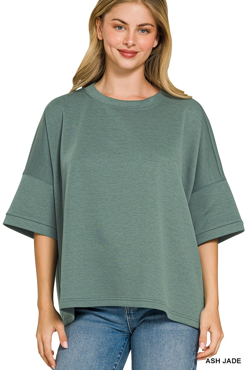 Zenana Full Size Scuba Round Neck Top With Side Slits Plus Size 