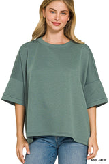 Zenana Full Size Scuba Round Neck Top With Side Slits Plus Size 