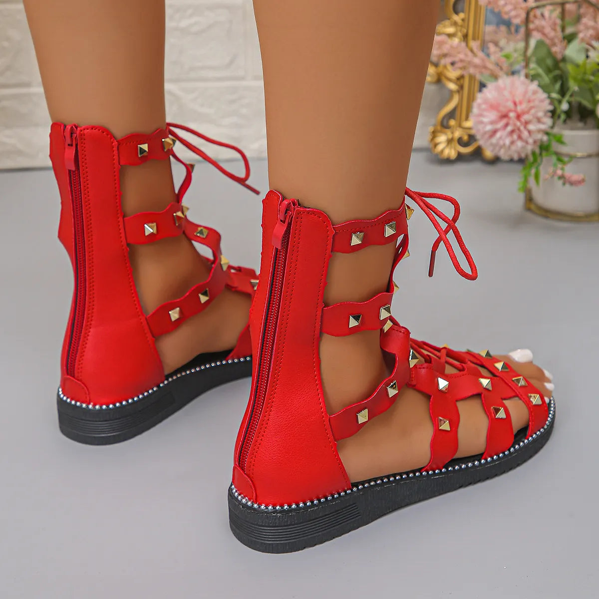 Open Toe Lace Up Sandals 