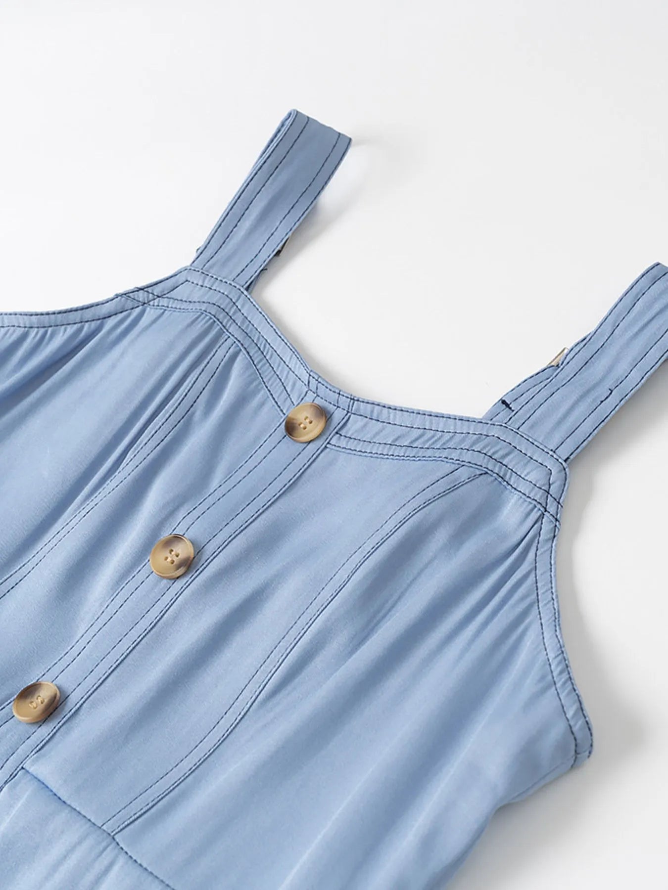 Wide Strap Sweetheart Neck Denim Dress 