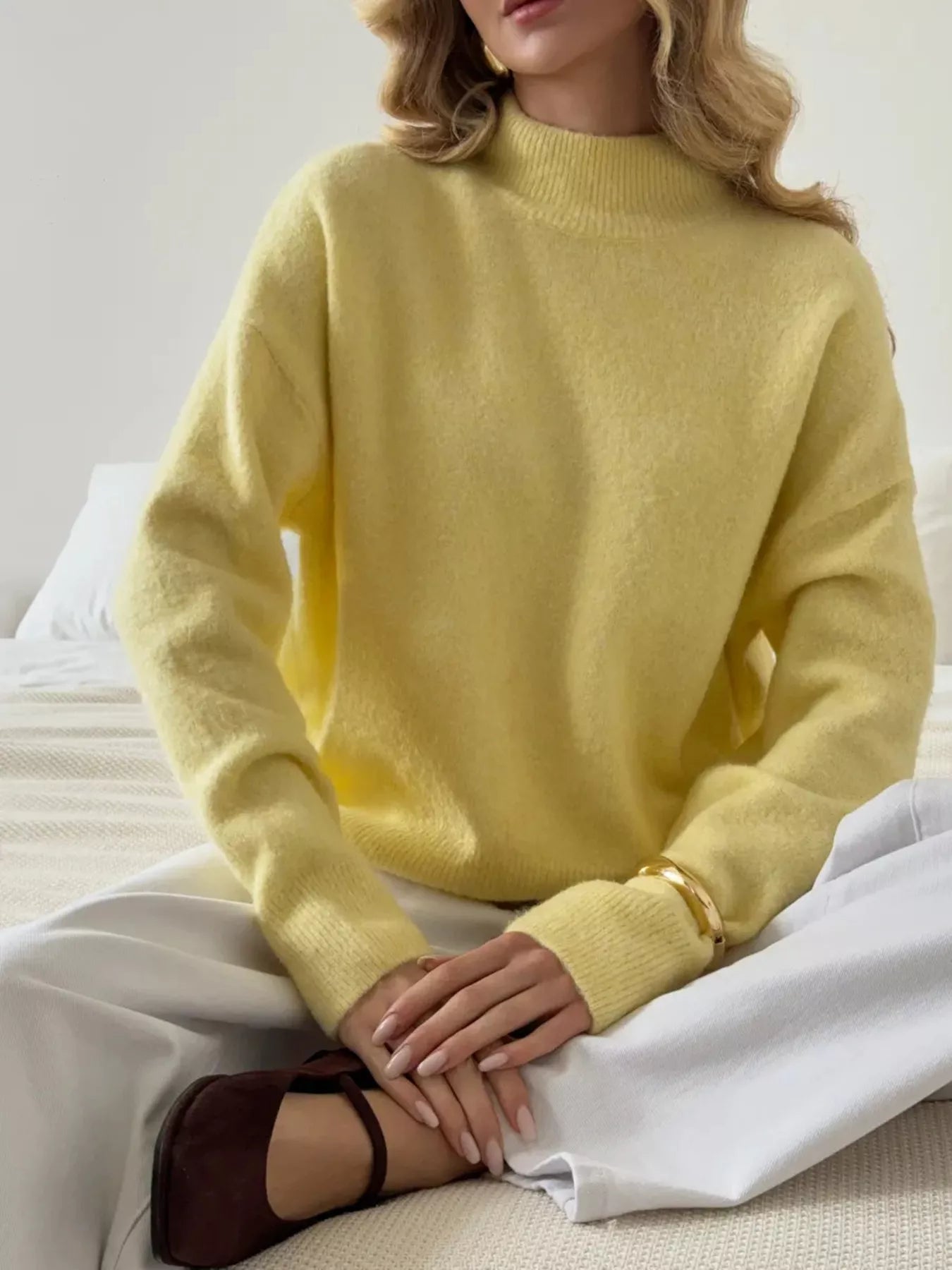 Mock Neck Dropped Shoulder Sweater 