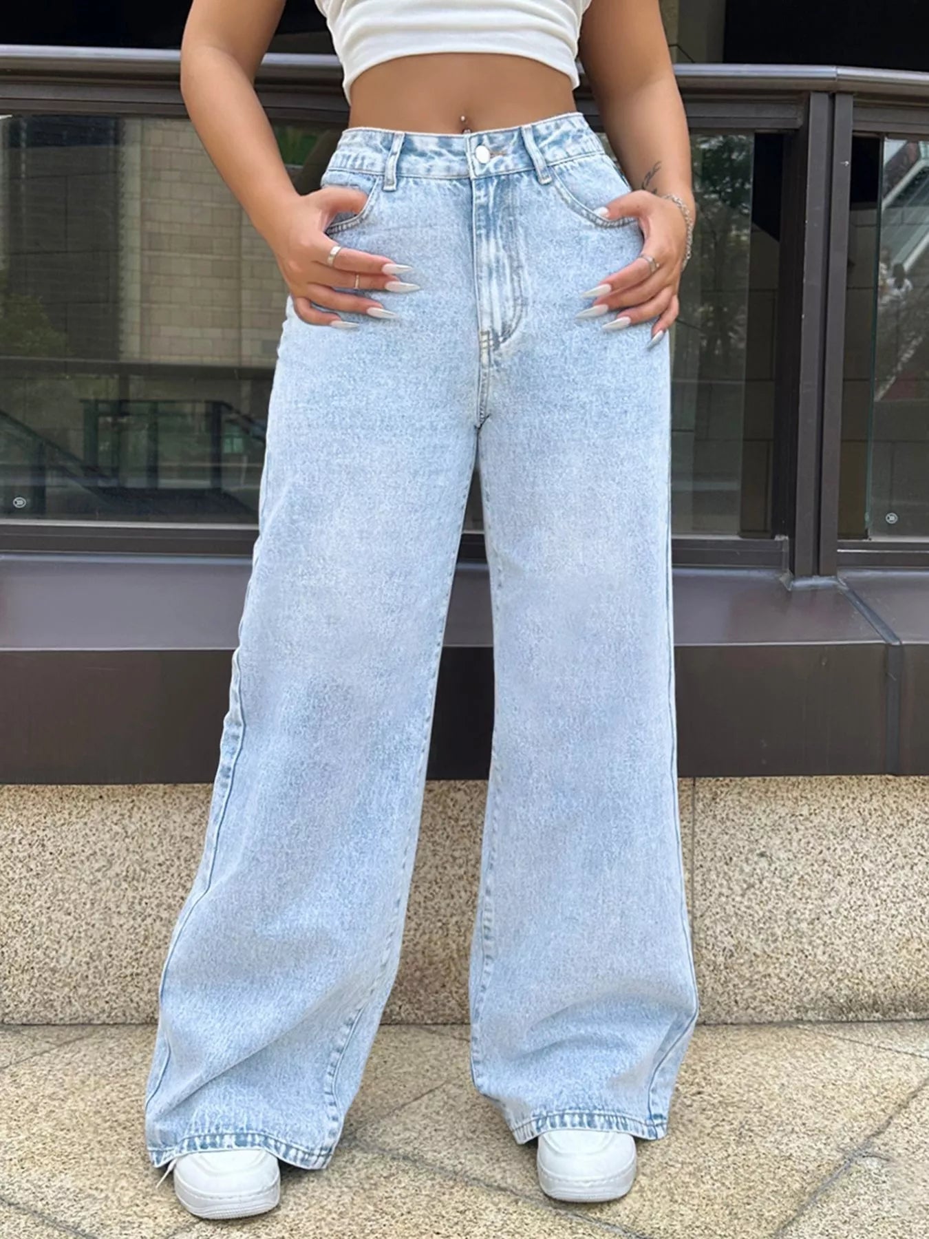 High-Waisted Wide Leg Jeans 