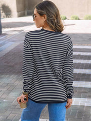 Striped Round Neck Long Sleeve Knit Top 