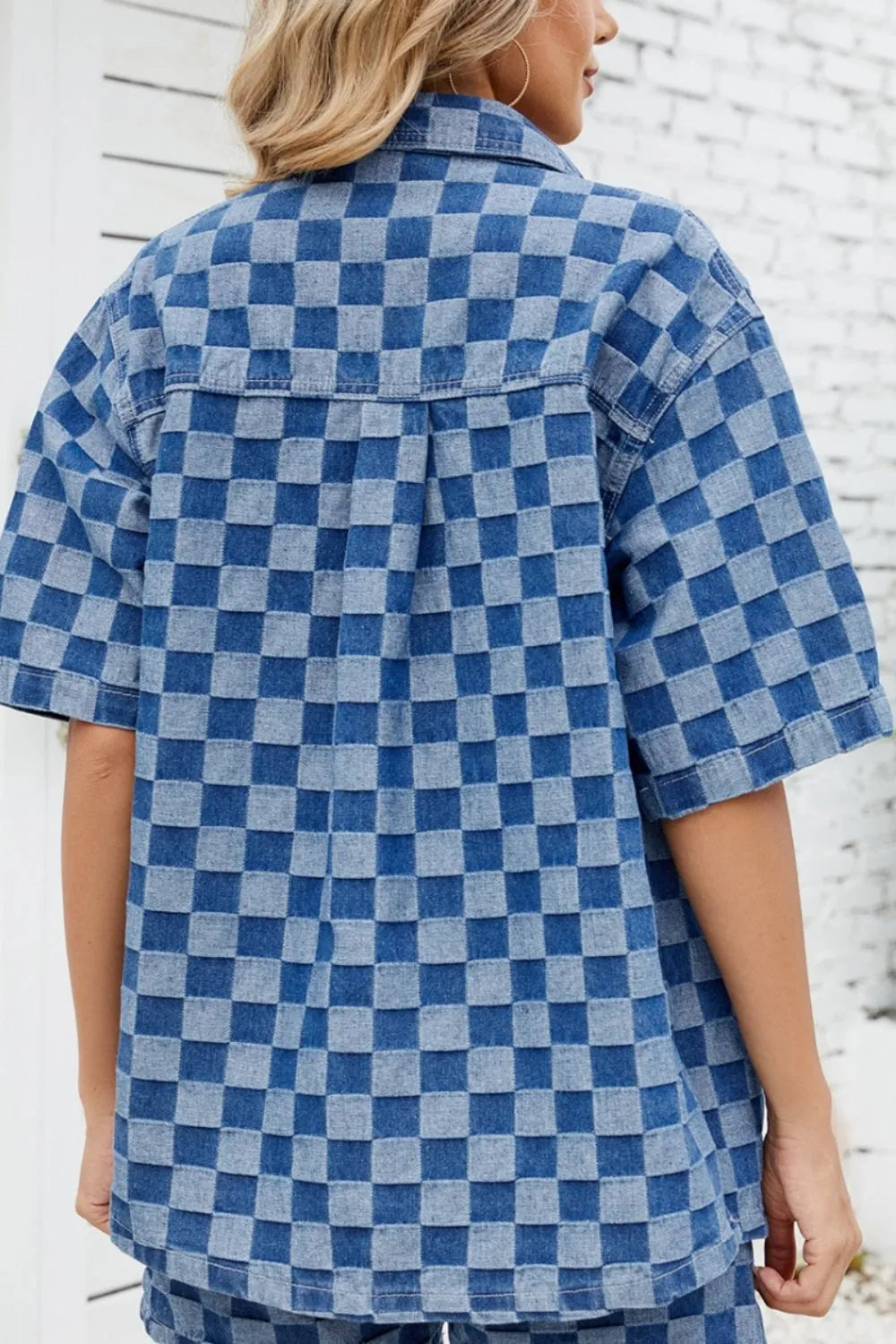 Button Down Checkered Denim Shirt 