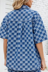 Button Down Checkered Denim Shirt 