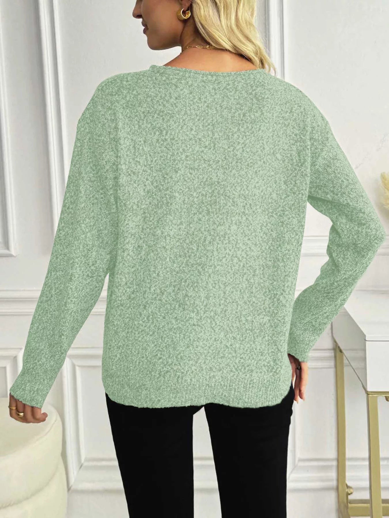 Casual V-Neck Drop Shoulder Sweater 