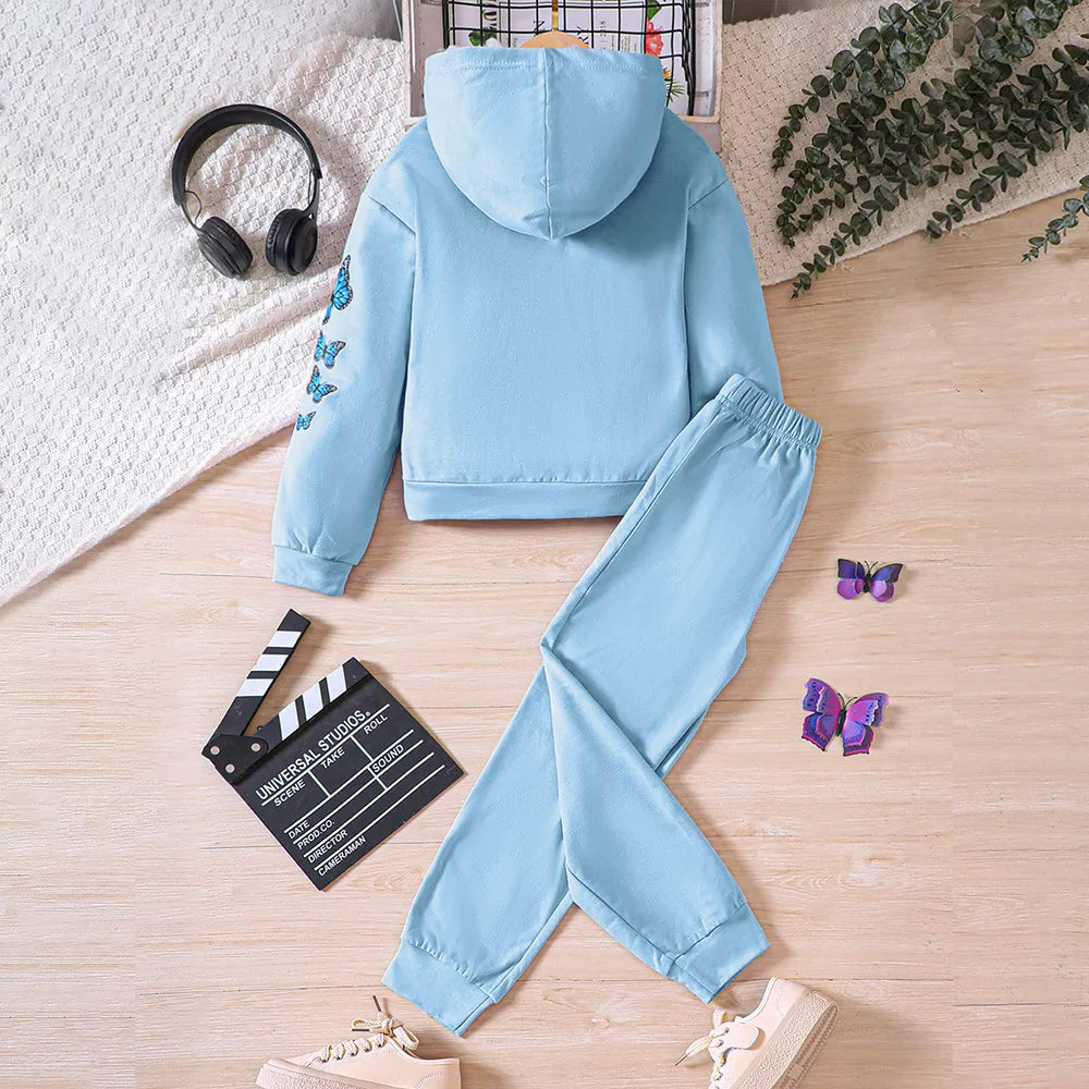 Childrens's Butterfly Print Hoodie & Pants Set 
