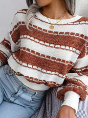 Color Block Round Neck Cropped Sweater 