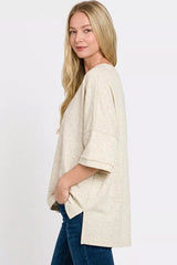 Zenana Scuba Round Neck Top With Side Slits 