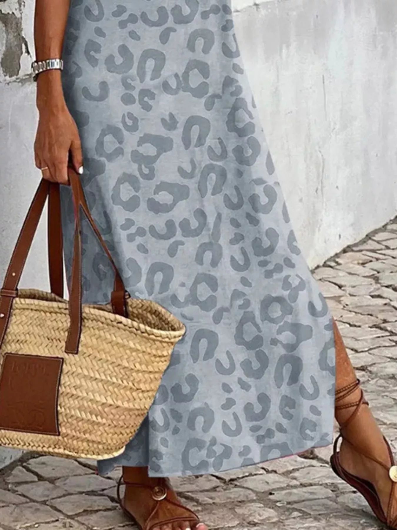 Slit Leopard Sleeveless Maxi Dress 
