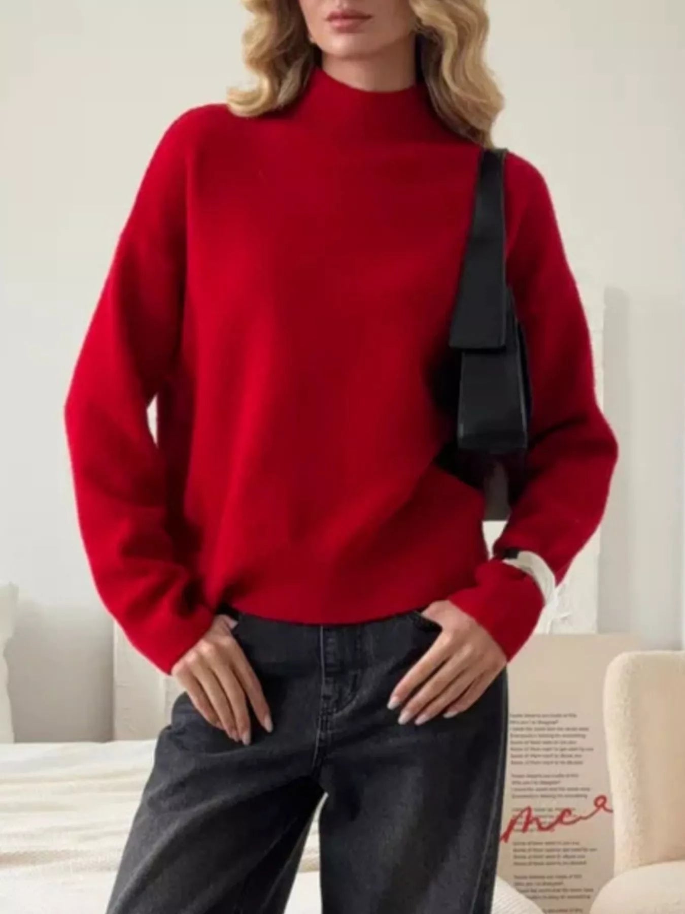 Mock Neck Dropped Shoulder Sweater 