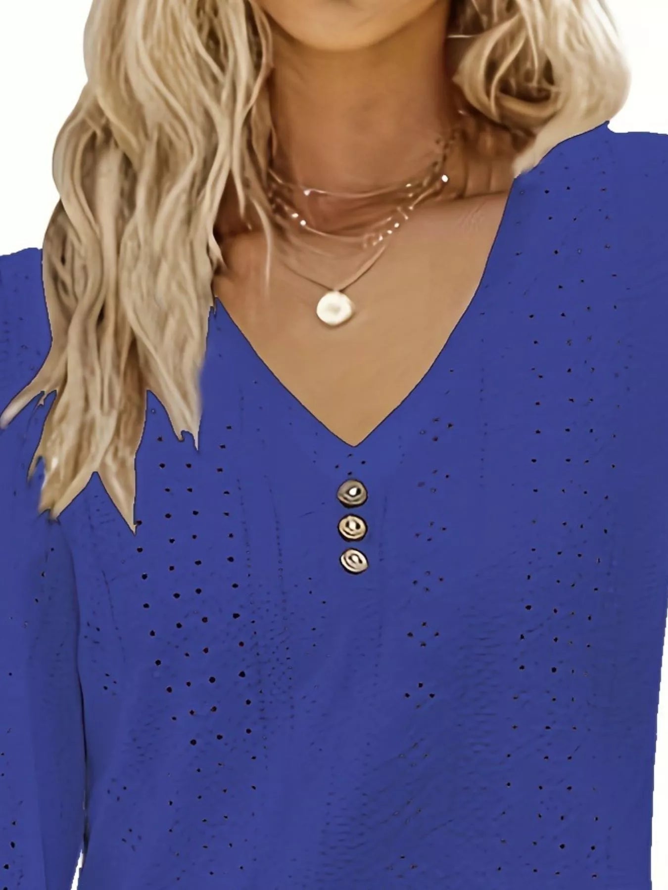 Plus Size Eyelet V-Neck Flounce Sleeve Blouse 