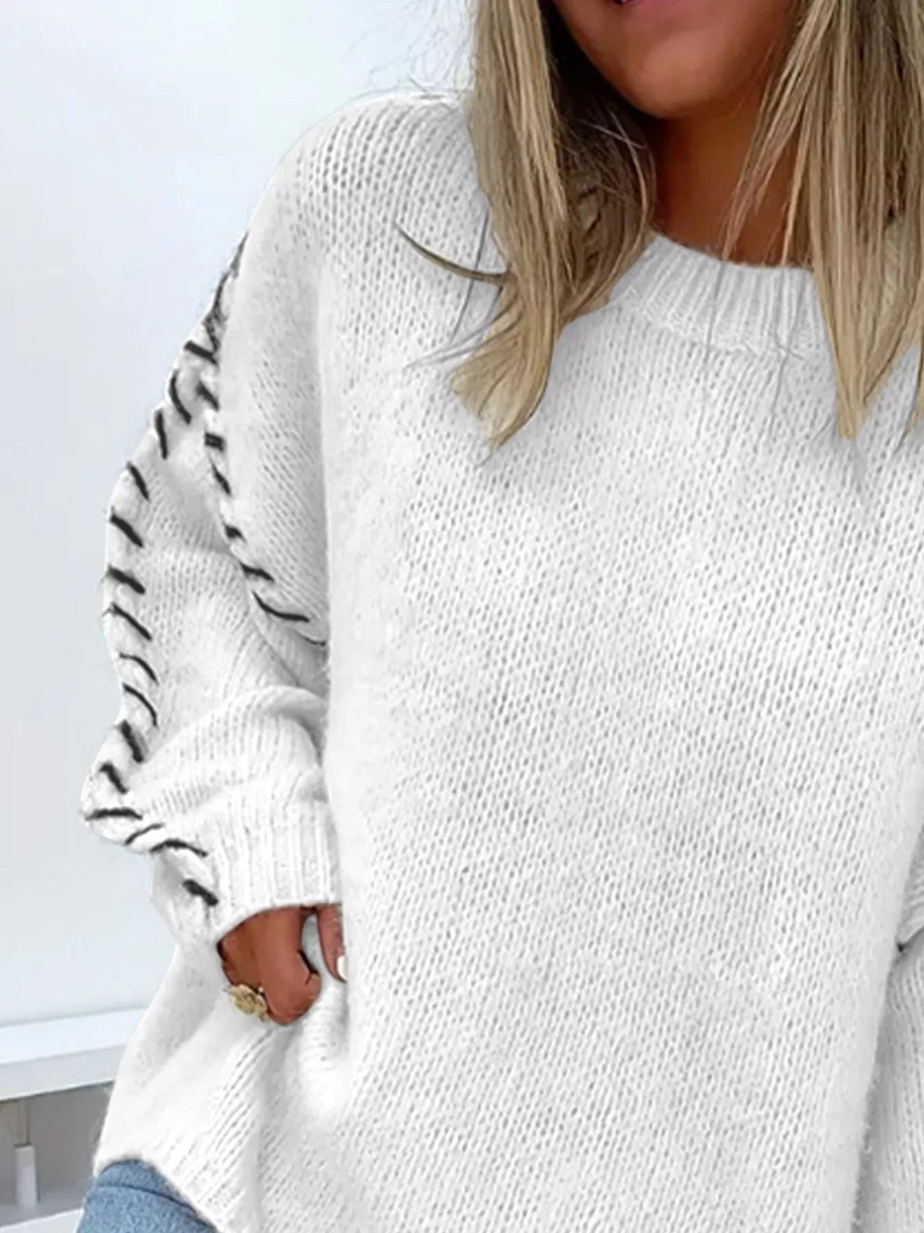 Contrast Stitching Dropped Shoulder Sweater 