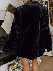 Velvet Lapel Collar Button Up Blazer 