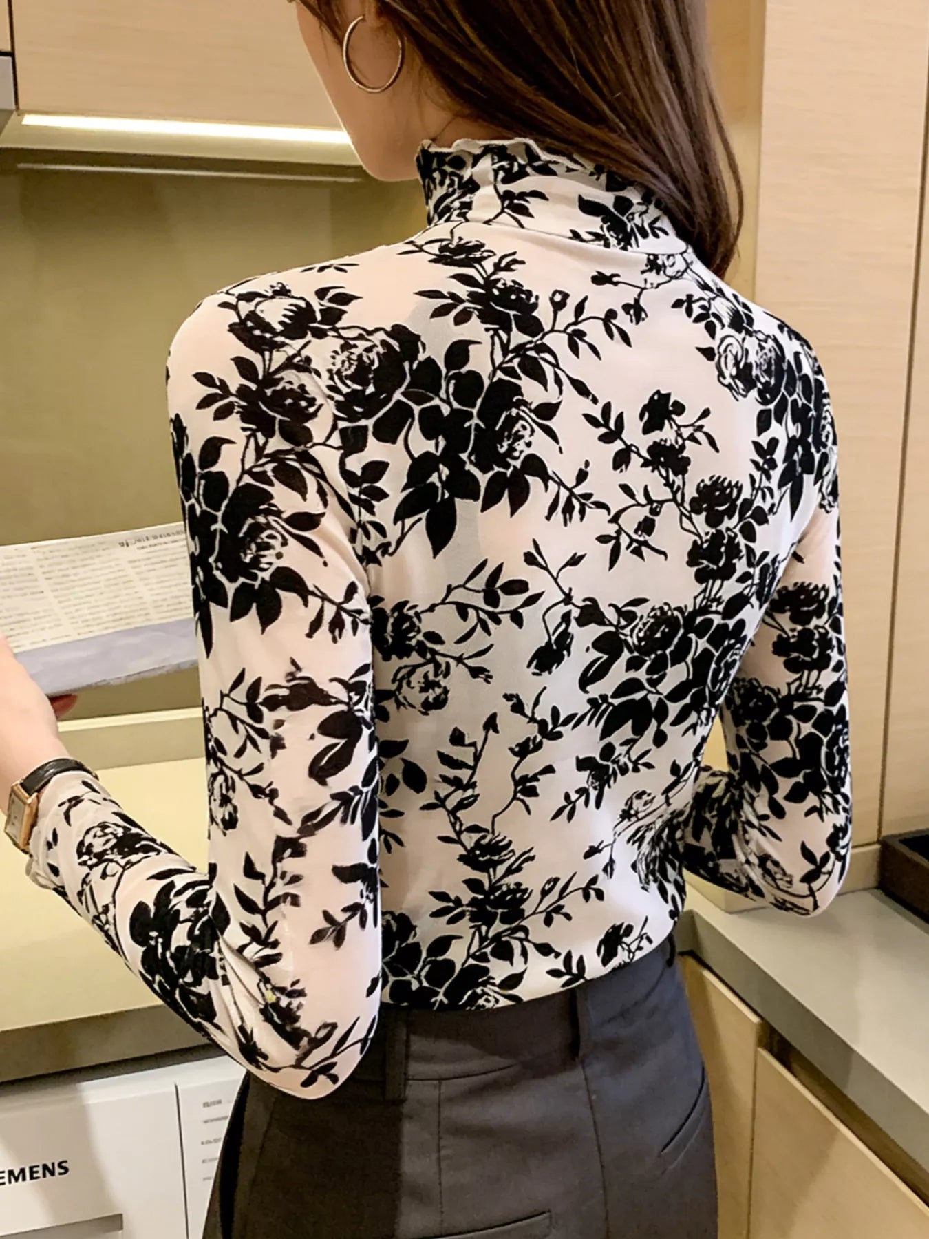Floral Turtleneck Long Sleeve Top 