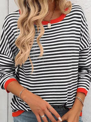 Plus Size Contrast Striped Long Sleeve Sweater 