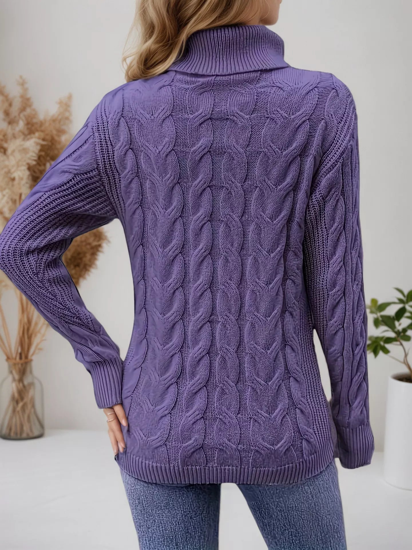 Cable Knit Turtleneck Long Sleeve Sweater 