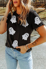 Glitter Ghost Round Neck Short Sleeve T-Shirt 