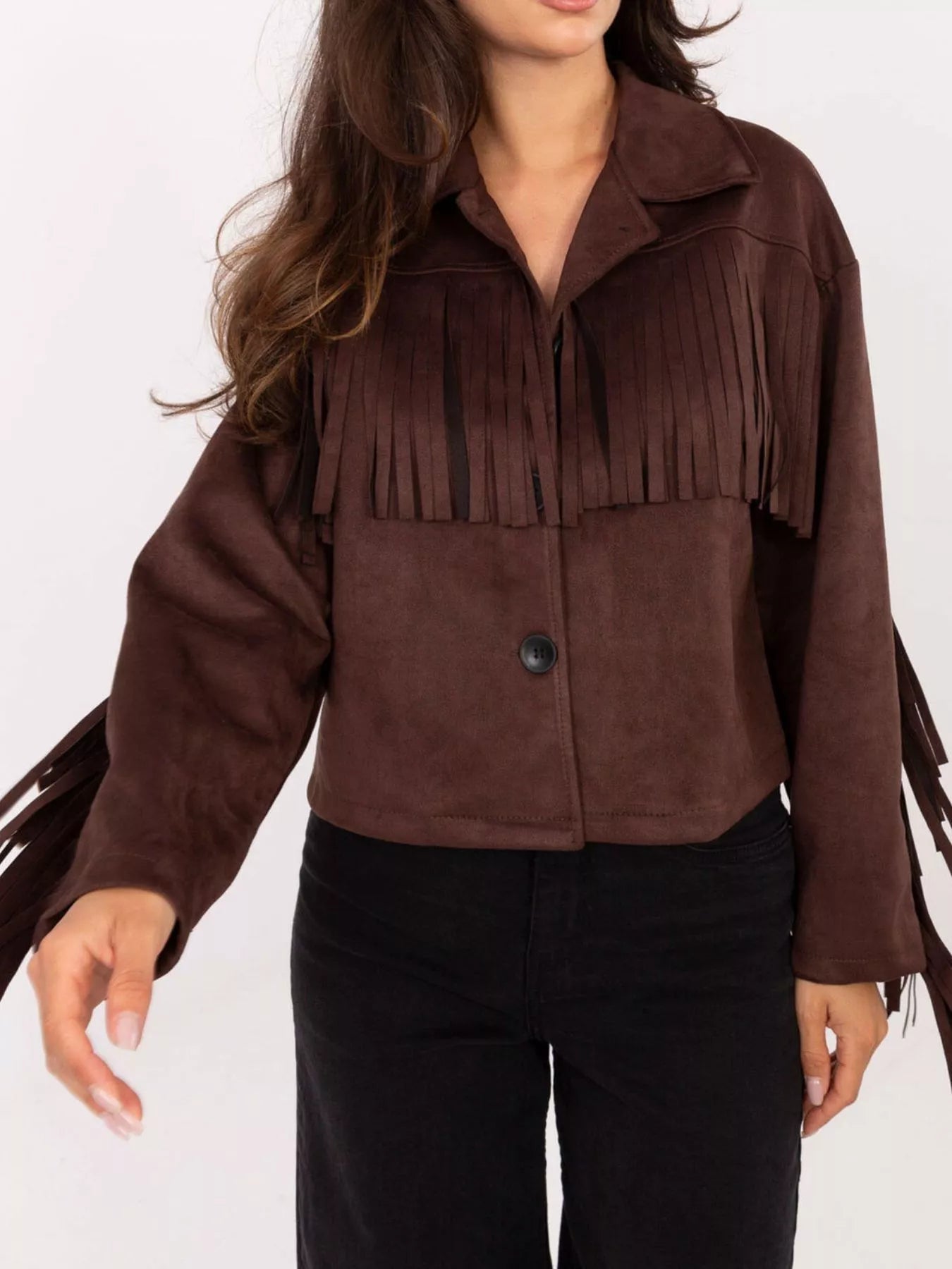 Fringe Button Up Suede Jacket 