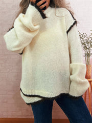 Contrast Trim Dropped Shoulder Sweater 
