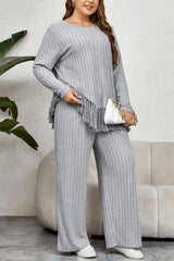 Honey Plus Size Tassel Hem Top and Pants Set 
