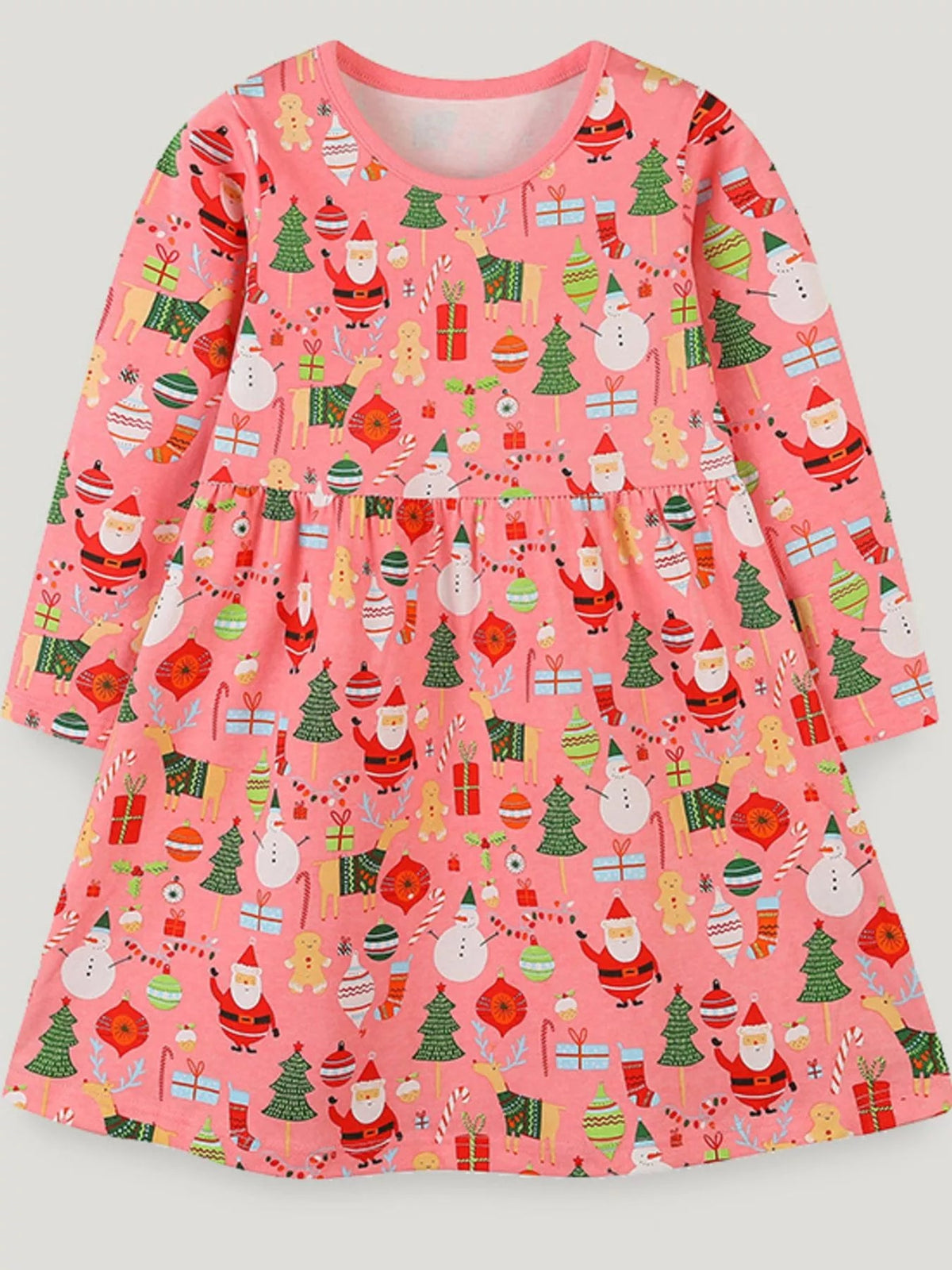 Children's Christmas Print Long Sleeve Dress 