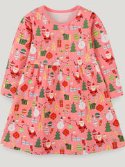 Children's Christmas Print Long Sleeve Dress 